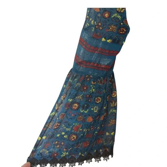 Anna Sui x Inc Womens Silk Blend Embroidered Bell Sleeve Whimsigoth Dress Medium - Picture 7 of 9